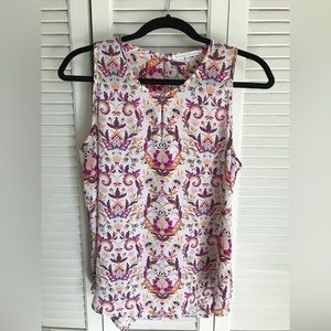 Violet + Claire sleeveless blouse, white with pink/purple/orange pattern